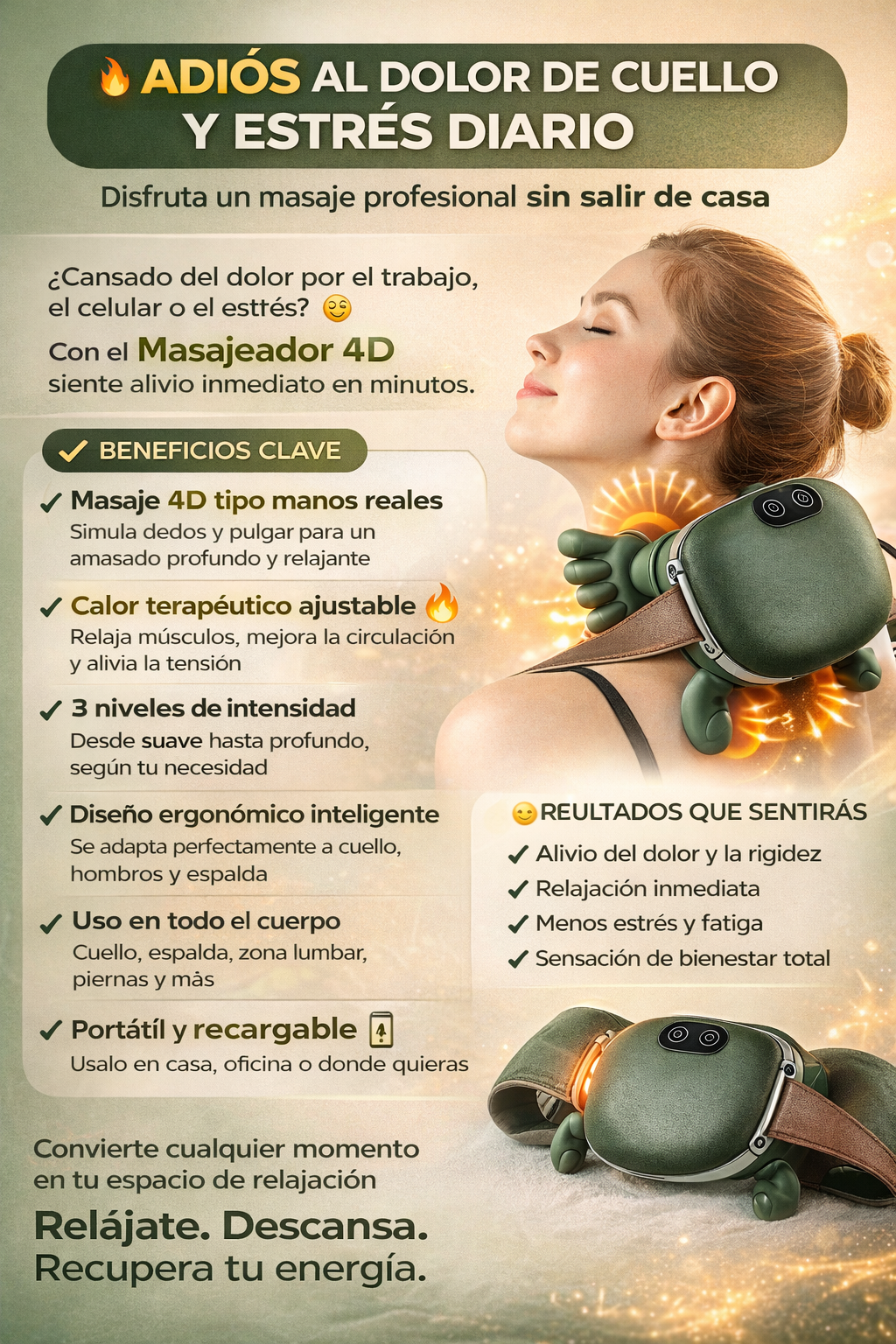 Masajeador cervical 4D con calor (versión 2026)