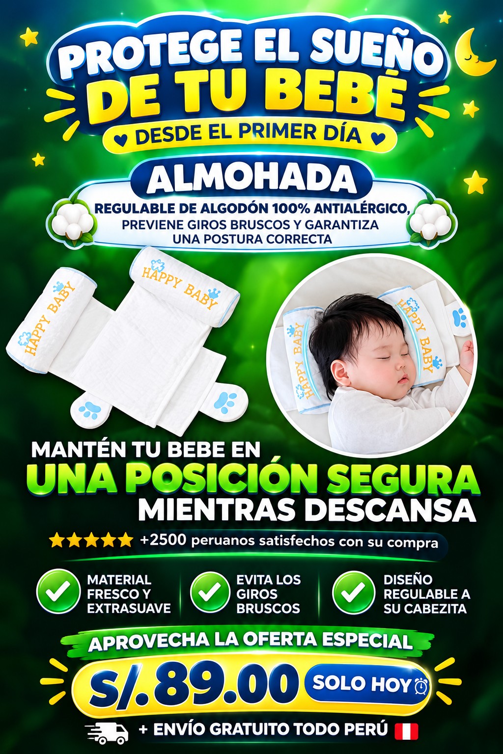 Almohada Antivuelco Anatomica para Bebe, Sueño Seguro y Postura Correcta 100%  Algodon Antialergico👶💤 ( Recibe y paga en la puerta de tu casa)
